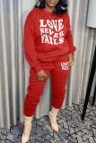 Red Casual Print Patchwork O Neck Long Sleeve Two Pieces
