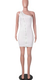 Rose Red Sexy Solid Patchwork Zipper Oblique Collar Pencil Skirt Dresses