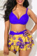Yellow Blue Sexy Print Patchwork Swimwears