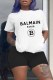 Black Casual Print Letter O Neck Short Sleeve Two Pieces