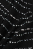 Black Sexy Solid Patchwork See-through Hot Drill Spaghetti Strap Pencil Skirt Dresses
