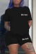 Black Casual Print Letter O Neck Short Sleeve Two Pieces