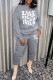 Grey Casual Print Patchwork O Neck Long Sleeve Two Pieces