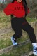 Red Casual Print Letter Hooded Collar Long Sleeve Two Pieces