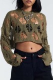 Black Sexy Casual Solid Ripped Hollowed Out See-through O Neck Tops