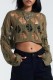 Army Green Sexy Casual Solid Ripped Hollowed Out See-through O Neck Tops