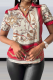 Red White Street Print Patchwork V Neck Tops