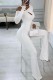 White Casual Solid Hollowed Out Oblique Collar Skinny Jumpsuits