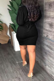 Red Casual Elegant Solid Patchwork Draw String Fold V Neck Pencil Skirt Dresses