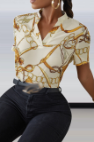 Yellow Street Print Patchwork V Neck Tops