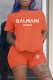 Orange Casual Print Letter O Neck Short Sleeve Two Pieces