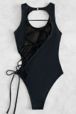 Red Sexy Solid Bandage Hollowed Out Patchwork Swimwears