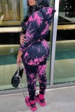 Black Casual Print Tie-dye Hooded Collar Long Sleeve Two Pieces