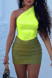 Green Sexy Solid Patchwork Oblique Collar Pencil Skirt Dresses
