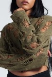 Black Sexy Casual Solid Ripped Hollowed Out See-through O Neck Tops