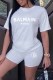 White Casual Print Letter O Neck Short Sleeve Two Pieces