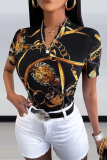 Yellow Street Print Patchwork V Neck Tops