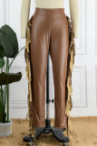 Khaki Casual Solid Tassel Patchwork Skinny High Waist Pencil Trousers