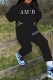 Black Casual Print Letter Hooded Collar Long Sleeve Two Pieces