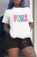 Black Casual Print Patchwork Letter O Neck Short Sleeve Two Pieces