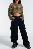 Black Sexy Casual Solid Ripped Hollowed Out See-through O Neck Tops