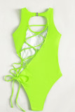Red Sexy Solid Bandage Hollowed Out Patchwork Swimwears