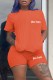 Orange Casual Print Letter O Neck Short Sleeve Two Pieces
