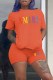 Orange Casual Print Letter O Neck Short Sleeve Two Pieces