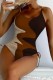 Coffee Sexy Print Draw String Frenulum Backless Swimwears (With Paddings)