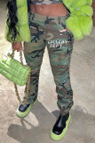 Green Casual Print Camouflage Print Patchwork High Waist Straight Patchwork Bottoms
