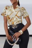 Yellow Street Print Patchwork V Neck Tops