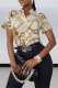 Yellow White Street Print Patchwork V Neck Tops