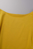Yellow Casual Street Solid Ripped Hollowed Out Patchwork Oblique Collar Long Sleeve Two Pieces