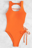 Red Sexy Solid Bandage Hollowed Out Patchwork Swimwears