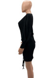 Red Casual Elegant Solid Patchwork Draw String Fold V Neck Pencil Skirt Dresses