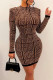 Coffee Elegant Patchwork O Neck Pencil Skirt Dresses