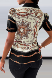 Yellow Street Print Patchwork V Neck Tops