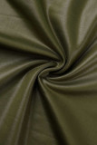 Green Sexy Solid Patchwork Oblique Collar Pencil Skirt Dresses