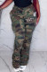 Green Casual Print Camouflage Print Patchwork High Waist Straight Patchwork Bottoms