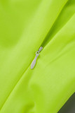 Green Sexy Solid Patchwork Oblique Collar Pencil Skirt Dresses