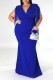 Blue Casual Solid Tassel Patchwork V Neck One Step Skirt Plus Size Dresses