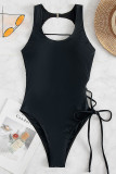 Red Sexy Solid Bandage Hollowed Out Patchwork Swimwears