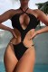 Black Sexy Solid Hollowed Out Frenulum Backless Swimwears (With Paddings)