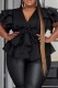 Black Casual Solid Patchwork V Neck Plus Size Tops