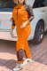 Orange Casual Print Lace O Neck Long Sleeve Two Pieces