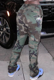 Green Casual Print Camouflage Print Patchwork High Waist Straight Patchwork Bottoms