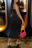 Pink Sexy Casual Solid Backless Spaghetti Strap Long Dress Dresses