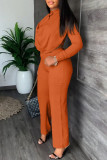Pink Casual Work Solid Patchwork Buttons O Neck Long Sleeve Two Pieces