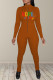 Orange Casual Street Print Patchwork Zipper Collar Skinny Jumpsuits
