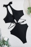 Black Sexy Solid Bandage Hollowed Out Patchwork Backless Swimwears (With Paddings)